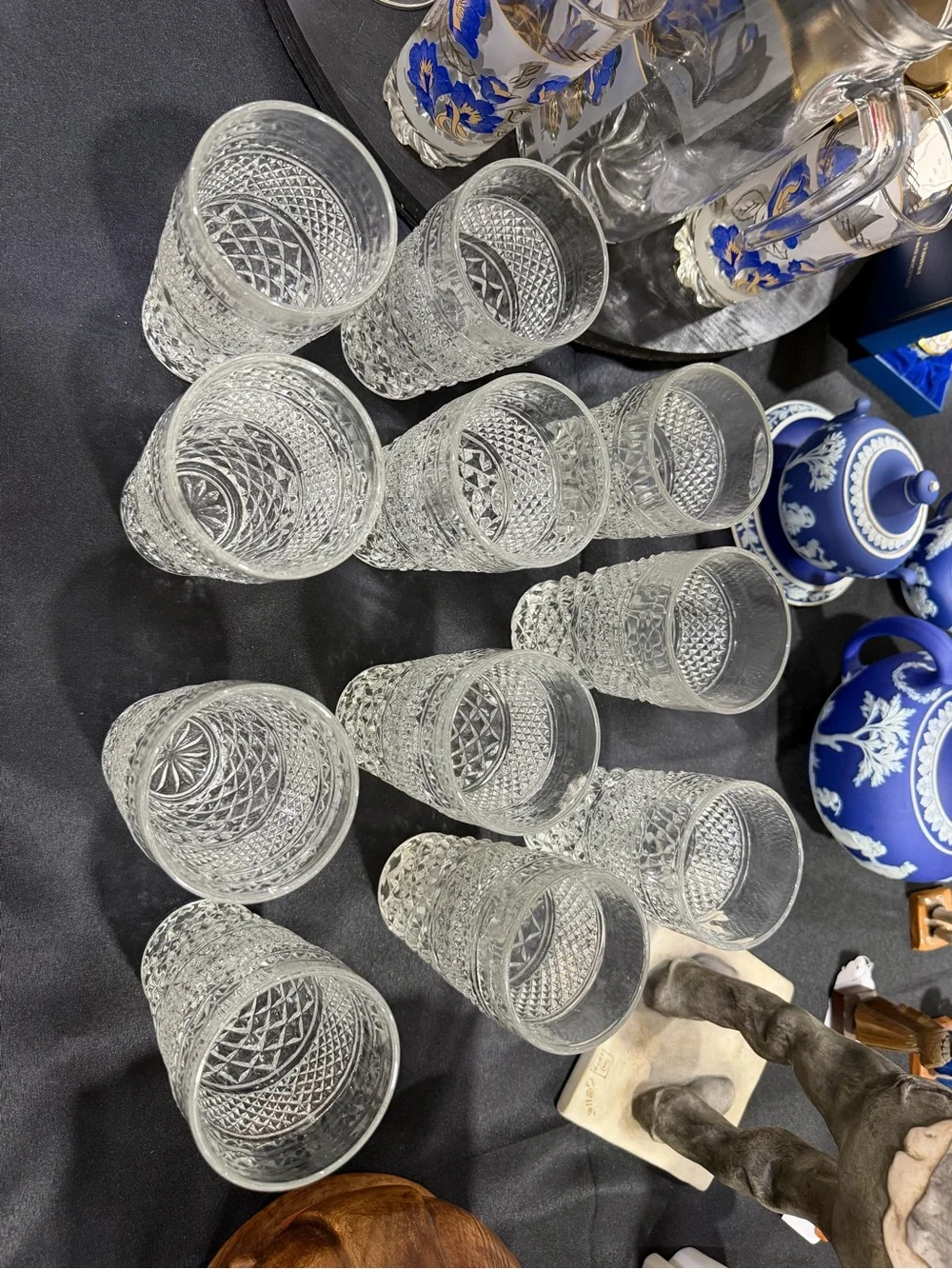 11 Anchor Hocking Wexford 10 Oz Flat Tumblers Vintage Clear Criss Cross Cut lot